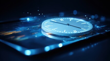future technology and time management concept - clock and virtual screen, no logos, no brands