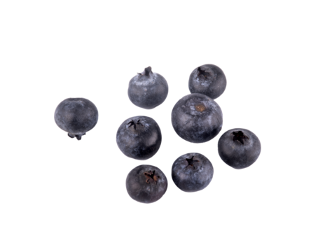 small portion of loose blueberries on transparent background close up top view transparent background