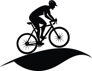 Road Biker on Hill Silhouette,Uphill Cycling Scene