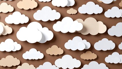 Fototapeta premium Paper clouds in beige and white on brown