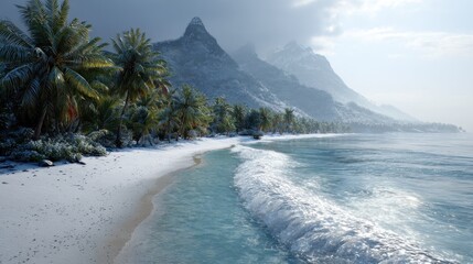 Snowy tropical beach in Tahiti during a weather anomaly