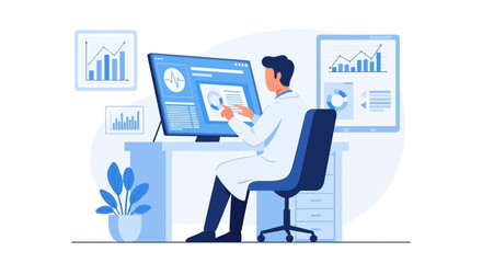 Medical Professional Analyzing Data And Charts On A Modern Computer Screen