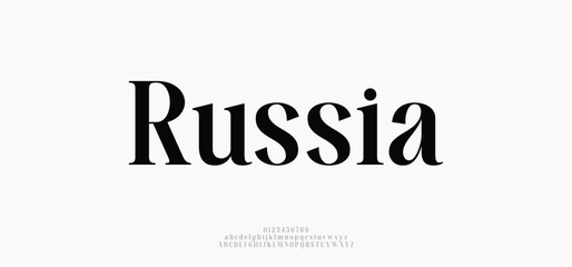 Russia Elegant alphabet letters font logo. Minimal modern urban fonts for logo, brand etc. Typography typeface uppercase lowercase and number. vector illustration