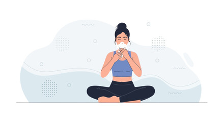 Obraz premium Serene Meditation With Facial Mask For Mindful Wellness Concept Illustration