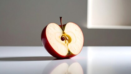 Halved Red Apple Close-up on White Surface