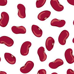 Red kidney beans seamless pattern. Food background. Vector cartoon flat illustration.