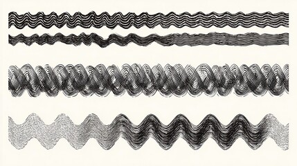 Zigzag borders. Jagged wavy decorations, serrate wave stripes. Isolated black squiggle headers or dividers, paper edge decorative footer vector set, no logos, no brands