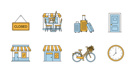 Vector illustration of shop closed travel bicycle and other objects