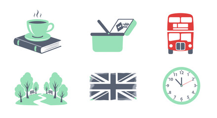 London travel guide featuring iconic symbols and british culture art
