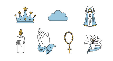 Catholic symbols religious icons vector illustration set design