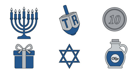 Hanukkah symbols menorah dreidel gifts star of david and oil clip art