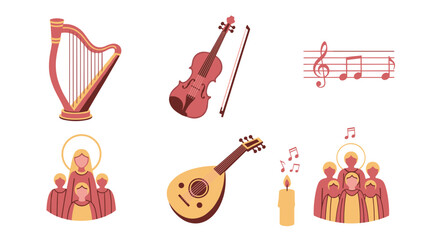 Celebration of music with harp violin and choir christmas carols