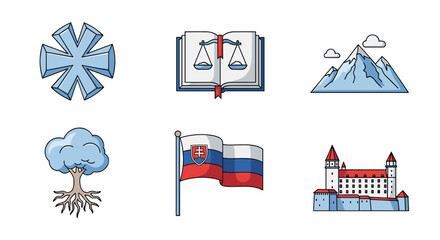 Slovakia travel symbols vector illustration set culture and nature