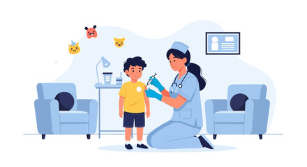 Childhood Vaccination Drive Concept Nurse Giving Injection to a Boy in Clinic