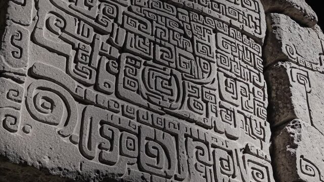 Ancient carving reveals intricate patterns at historic site in Peru, showcasing rich cultural heritage and artistry