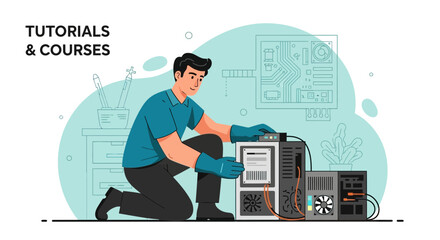 Computer Repair Technician Fixing Pc System For Online Technical Courses