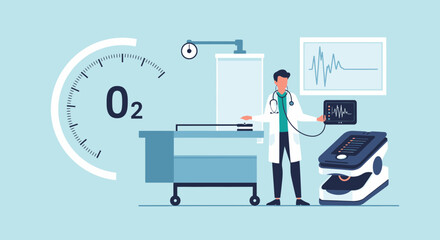 Modern Healthcare Vector Illustration Featuring Doctor With Patient Monitoring Equipment