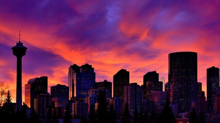 Fototapeta premium City silhouette at vibrant sunset