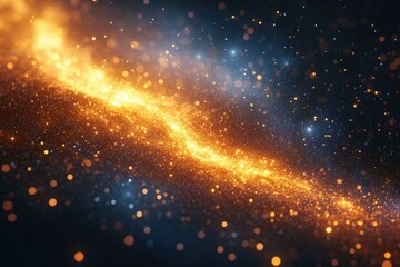 Fototapeta premium A dazzling river of golden light and sparks, resembling a cosmic stream in a dark space.