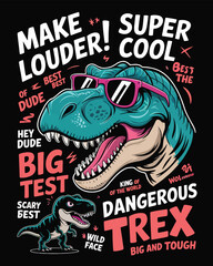 Dinosaur Vector Illustration Set Featuring Cool Slogans and Funny Phrases for T-Shirt Prints, Apparel Design, Kids Graphics, Stickers, Posters, and Trendy Merchandise Projects

