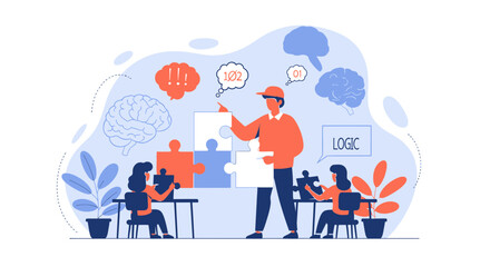 Teamwork And Logic Solving Puzzles Together Brainstorming Cooperation Success Concept