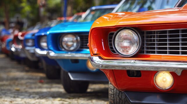 Classic cars in a row - Powered by Adobe