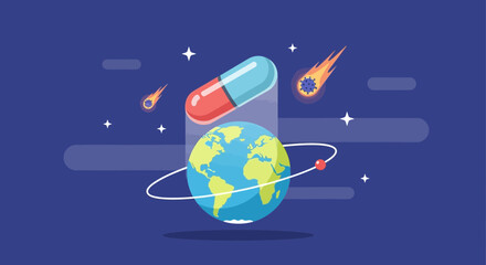 Global Vaccine Drive Combating Viral Impact Space Age Medical Breakthrough Concept