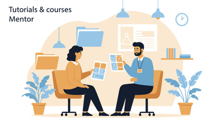 Creative Mentoring Session In Modern Office Illustrating Design Discussion Process