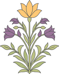 Mughal hand drawn flower motif vector illustration. 