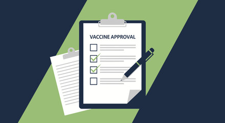 Vaccine Approval Process Document with Clipboard and Pen for Compliance