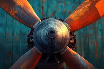 A close-up of a vintage airplane propeller, its weathered blades showcasing the beauty of age and aviation heritage.