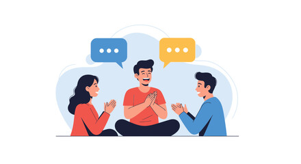 Group Discussion With Speech Bubbles Depicting Teamwork And Collaborative Ideas