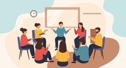 Obraz premium Group Therapy Session Illustrating Emotional Support And Communication Process