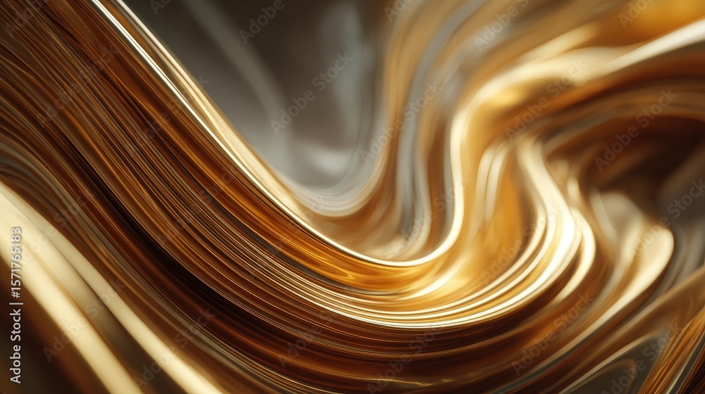 Fototapete golden abstract flowing lines with elegant and modern wavy forms reflecting light to create a visual