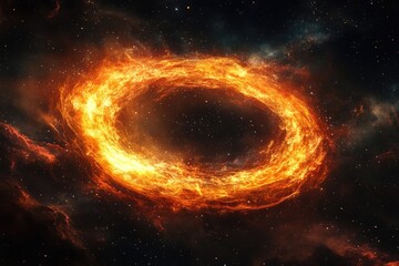 Fototapeta premium An illustration of a cosmic event featuring a vibrant, fiery ring of energy in space amidst a backdrop of stars.