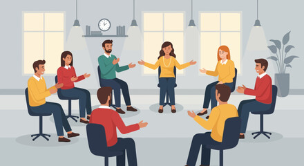 Group Therapy Session Vector Illustration with Individuals in a Circle