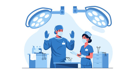 Operating Room Preparation By Medical Staff For Surgery Illustrative Artwork