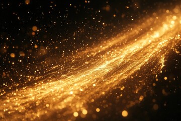 Golden dust particles flow and twinkle against a dark background, creating a magical and ethereal feel. 