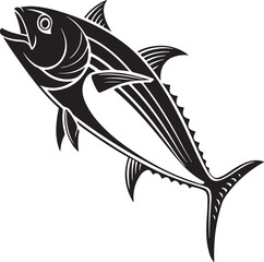 Naklejka premium Detailed black and white illustration of a tuna fish swimming against a white background
