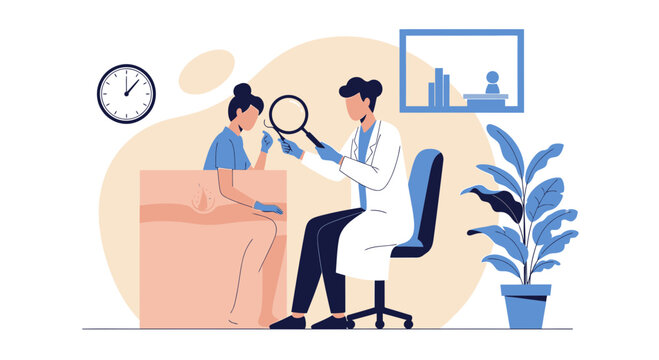 Dermatologist Inspecting Patient Skin With Magnifying Glass During Examination Treatment