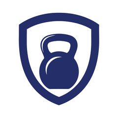 Kettlebell inside shield for strong fitness branding or gym security emblem
