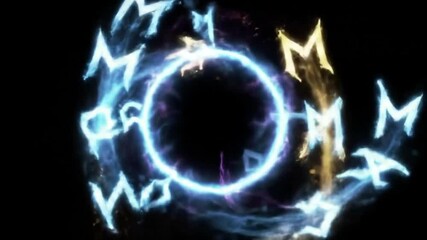 Glowing cartoon magic spell animation with energy rings and particles on black background, perfect for fantasy content