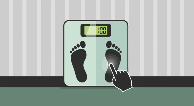 Digital Scale Depicting Weight Measurement With Finger Pointing Towards The Panel