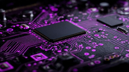 Close-up circuit board with central chip