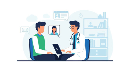 Doctor Consulting Patient And Conducting Virtual Meeting With Female Colleague