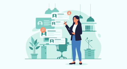 Woman Reviewing Candidate Profiles for Job Application In Human Resources Department