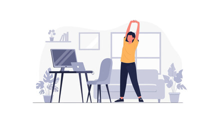 Woman Stretching At Home During Workday For Better Physical Health