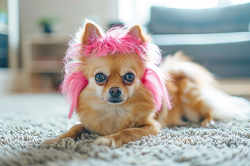 An orange cat with a pink bow sits on a soft surface, looking directly at the camera with charm