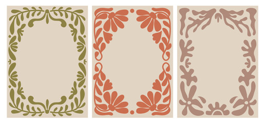 Abstract floral and floral background with space for text. Nerdy naive groovy funky vector illustrations. Floral frames and modern wall art prints, posters, postcards, invitations, plaques.
