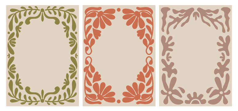 Abstract floral and floral background with space for text. Nerdy naive groovy funky vector illustrations. Floral frames and modern wall art prints, posters, postcards, invitations, plaques.